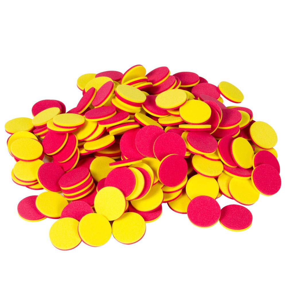 Foam Two-Color Counters with Storage Tub for Counting and Tokens (Pack of 200)