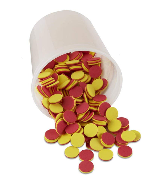 Foam Two-Color Counters with Storage Tub for Counting and Tokens (Pack of 200)
