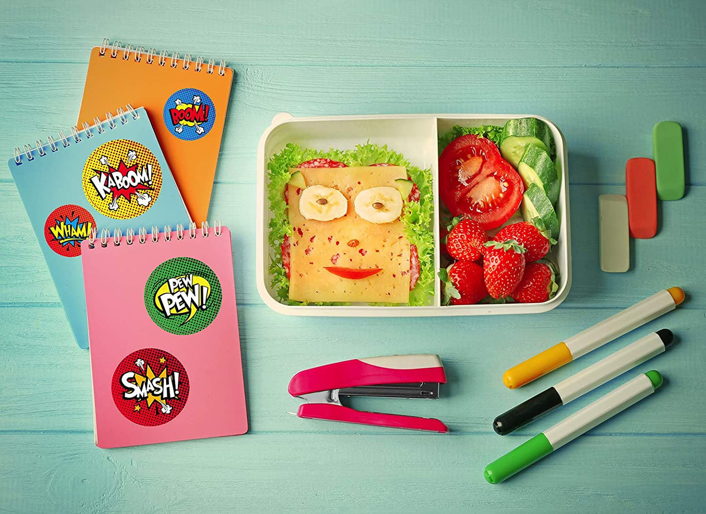 Superhero Stickers 300 Comic Book Sticker Rolls 3 Sizes Fun 5 Pack Gift Box Party Supplies Bundle for Kids Children Adults Office Home Birthday Decorations Party Favors