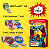 Superhero Stickers 300 Comic Book Sticker Rolls 3 Sizes Fun 5 Pack Gift Box Party Supplies Bundle for Kids Children Adults Office Home Birthday Decorations Party Favors
