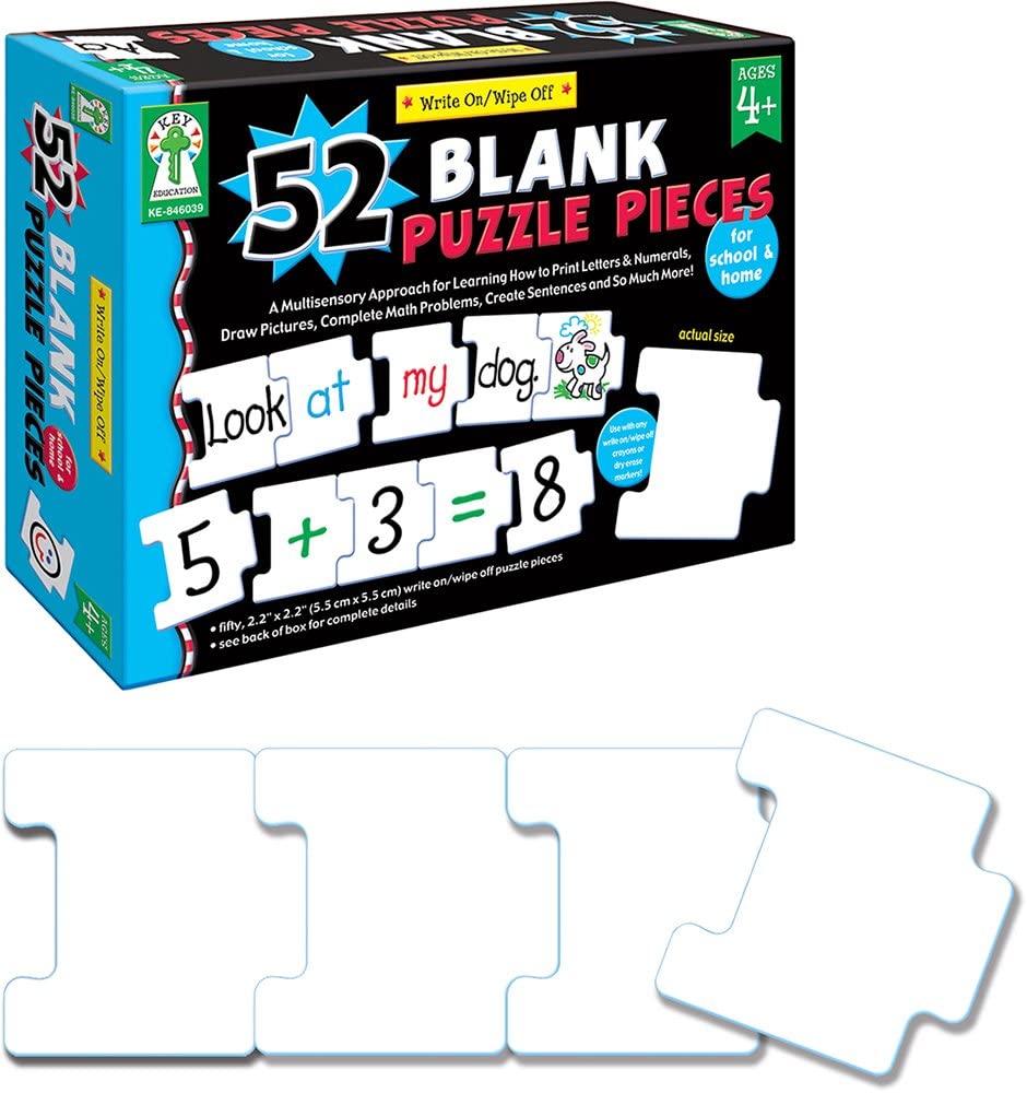 Key Education Write-On/Wipe-Off: 52 Blank Puzzle Pieces Manipulative