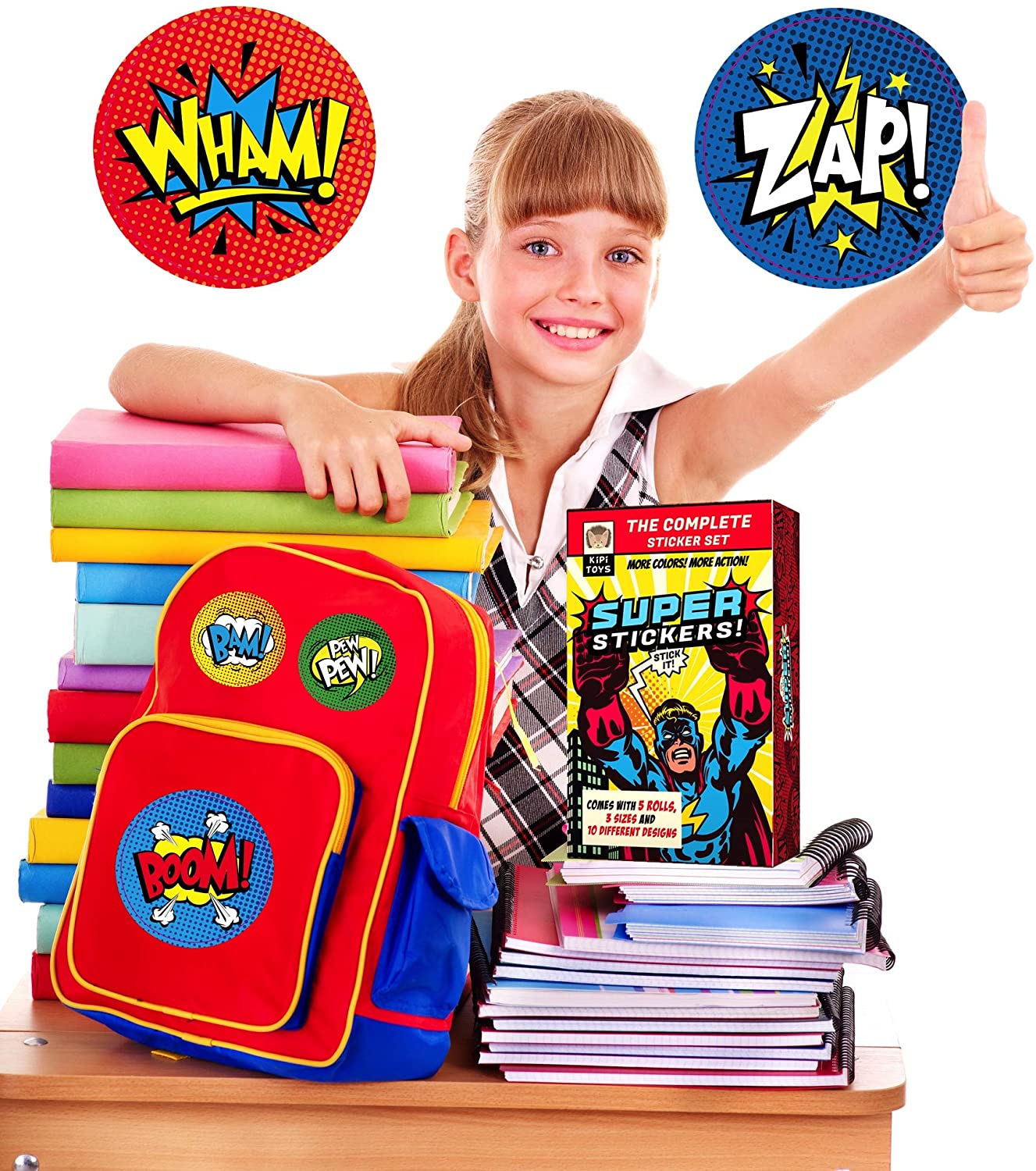 Superhero Stickers 300 Comic Book Sticker Rolls 3 Sizes Fun 5 Pack Gift Box Party Supplies Bundle for Kids Children Adults Office Home Birthday Decorations Party Favors