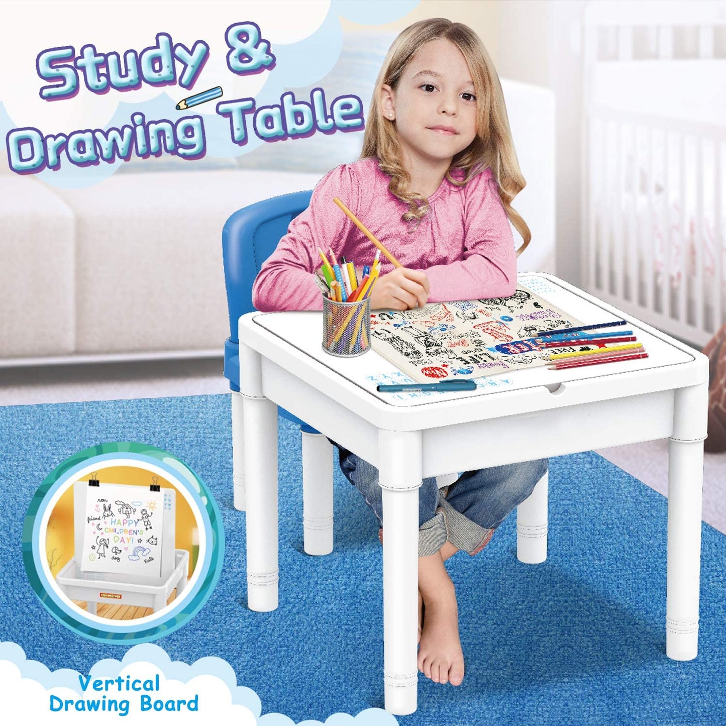 blocks desk + 2 chairs + 1000 pieces lego