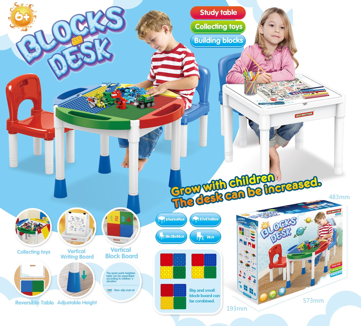 blocks desk + 2 chairs + 1000 pieces lego
