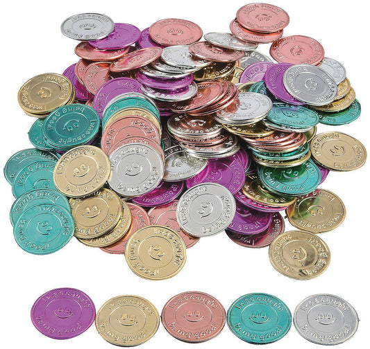 Fun Express "I Was Caught Being Good!" Plastic Coins- Bulk (144 Piece) -Classroom Incentives-Teacher Supplies